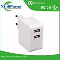 Guangdong High Technology Item  5V 3.4A portable travel USB Charger EU Plug 2