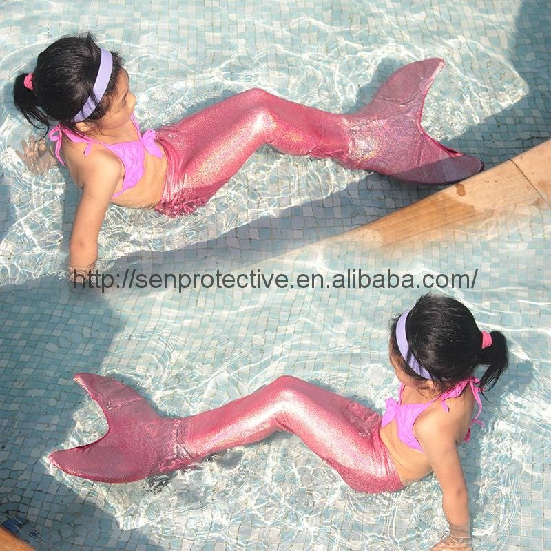China customized children mermaid tail swimwear for swimming with mono fin 4
