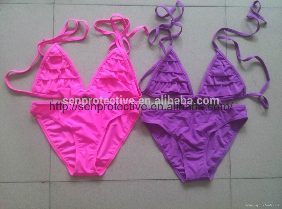 high quality children bikinis set swimwear pink lace bowknot 3