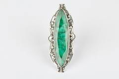 925 Sterling Silver Emerald Gemstone Long Ring 2