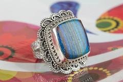 Wholesale Rainbow Calsilica Gemstone 925 Silver Ring
