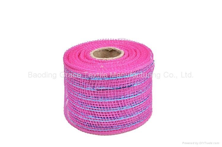 2.5"*10y dark pink turquoise strip pp deco mesh ribbon for 50C04M38R2-5 4