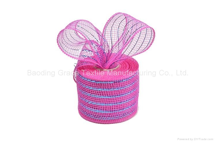 2.5"*10y dark pink turquoise strip pp deco mesh ribbon for 50C04M38R2-5 3