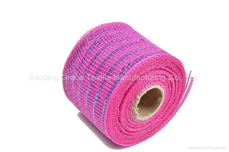 2.5"*10y dark pink turquoise strip pp deco mesh ribbon for 50C04M38R2-5 2