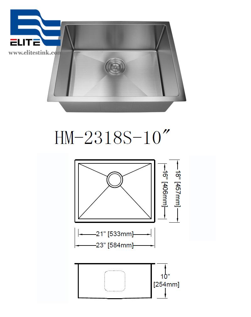SUS304 Undermount Stainless Steel Sink 10 deep HM2318S Elite Sink