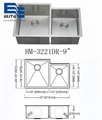 Handmade Square Stainless Steel Sink 60/40 Double Bowl