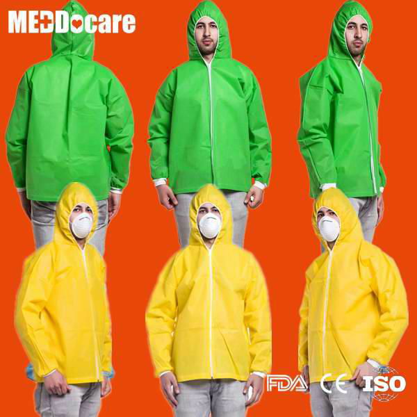 PP SMS PPE Non Woven Hooded Jacket Disposable Costume Laboratory Lab Coat