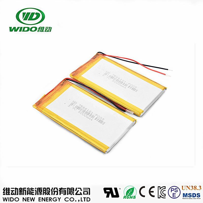 lithium battery 3.7v 8000mah li-polymer battery 7566121 with UL 5