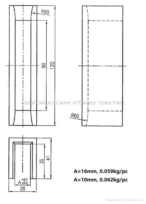 guide shoe insert Mitsubishi Elevator Cabin Guide Rail 10mm 16mm  4