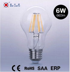 high quality led filament bulb A60 6w CE RoHS