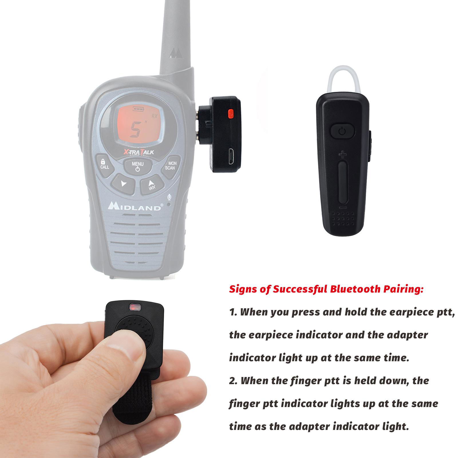 Two Way Radio Bluetooth Headset for Midland GXT/LXT Series Walkie Talkie 4