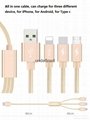3-in-1 Multi-function nylon braided usb data cable for iphone Andoird and TYPE C