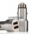 Mobile Phone Metal  USB Charger Safety Hammer Car Charger 2 USB Ports 5V 2.4A 