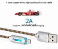 New fashion smart quick charging led usb lighted nylon braided cable for iphone 