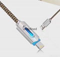 New fashion smart quick charging led usb lighted nylon braided cable for iphone 