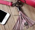 2017 New Leather Tassel 8pin to USB Cable Metal Ring KeyChain Charge Data Cable