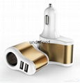 Factory supply 3 In 1 Car charger Cigarette Lighter Adapter 2 USB Port  5V 3.1A 