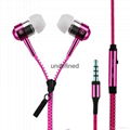 Fashion and Hot selling Zipper Earphone Metal Shell In-Ear Earphone With MIC  