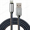 Jeans clothing sewing usb cable for iPhone charging and data sync cable