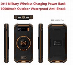 2018 Military Design Wireless Charger Outdoor Anti-Shock Power Bank 10000mAh