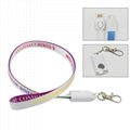 90cm length nylon 2 in 1 neck lanyard charging cable with full logo printing