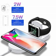 2 in 1 Wireless Charger Pad Fast Charger Ultra Slim Dock Station For Watch Phone