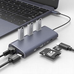 8 in 1 USB3.1 Hub with HDM1 4K, 3 USB3.0 port, SD/MicroSD Card Reader for Mac Pr