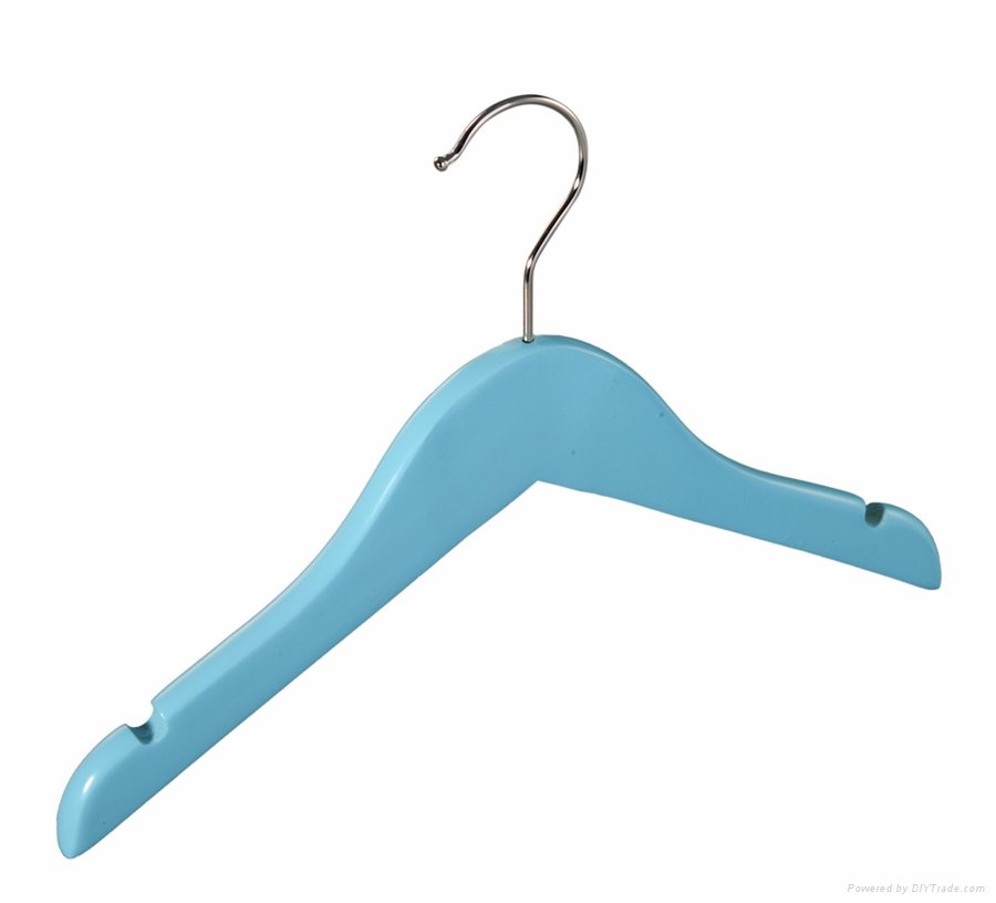 Children's blue wooden shirt hanger 2