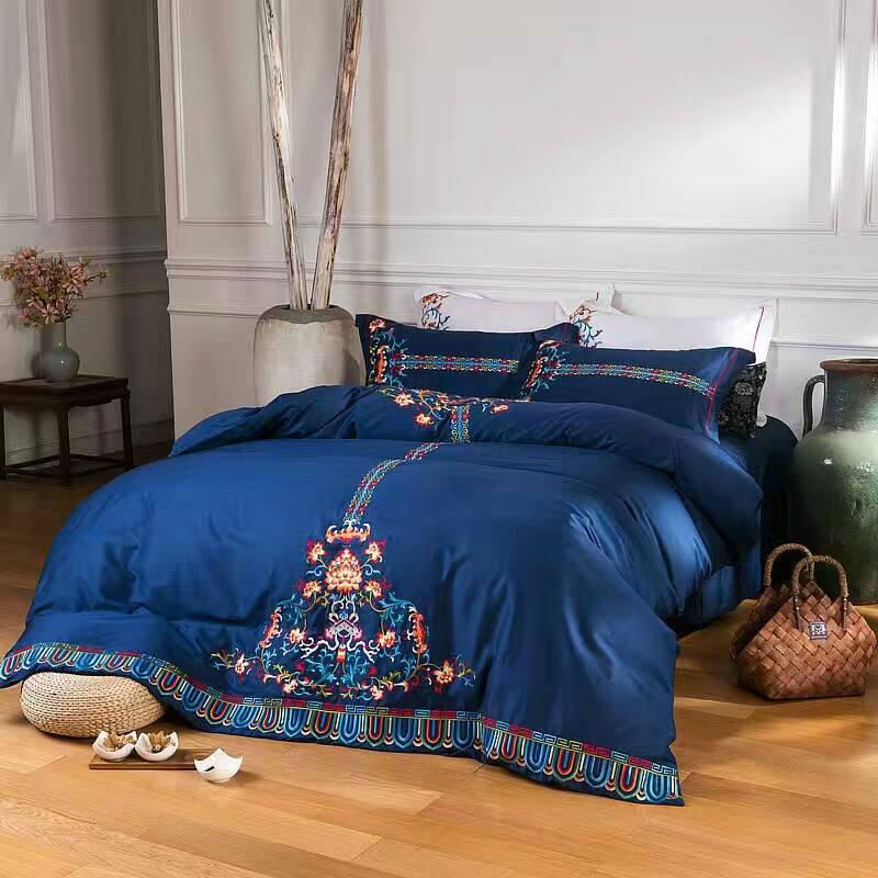 2017 new arrival folk style embroidery 60S cotton bedding set