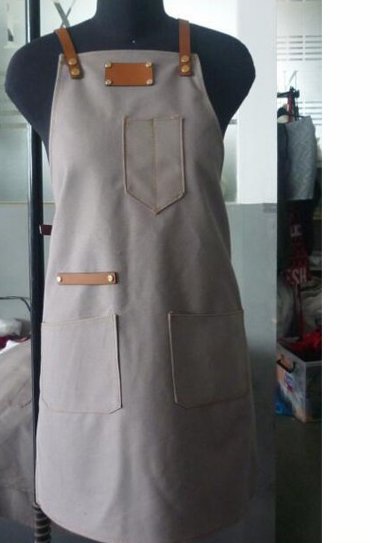 wholesale high quality denim black heavy custom apron with leather strap 4