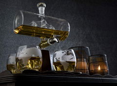 Beautiful and unique shape transparent glass whiskey bottle and boat