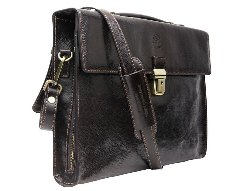 Dark Brown Genuine Leather Briefcase Laptop Bag 3