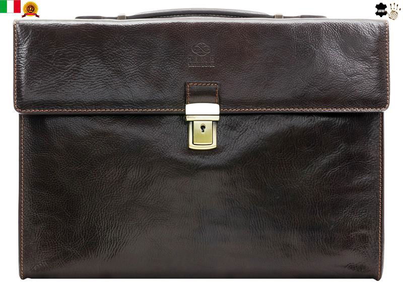 Dark Brown Genuine Leather Briefcase Laptop Bag