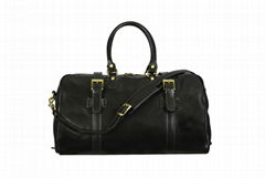 Black full grain leather duffle bag