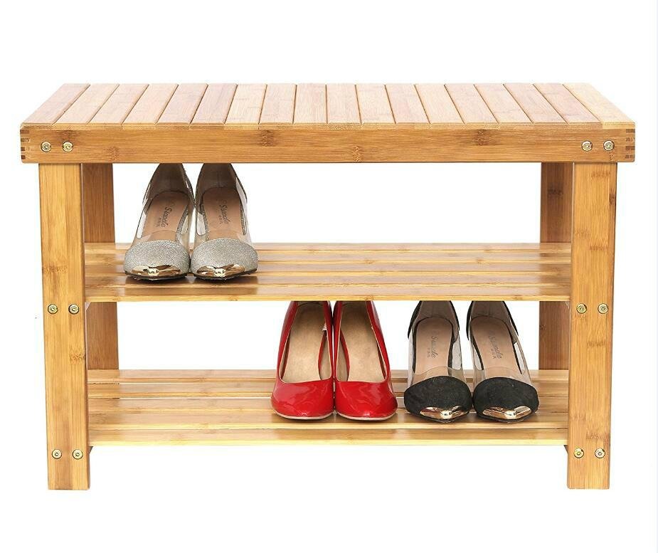 Factory Supply 3-Layers Eco-Friendly Bamboo Shoe Bench Shoe Rack Wholesale