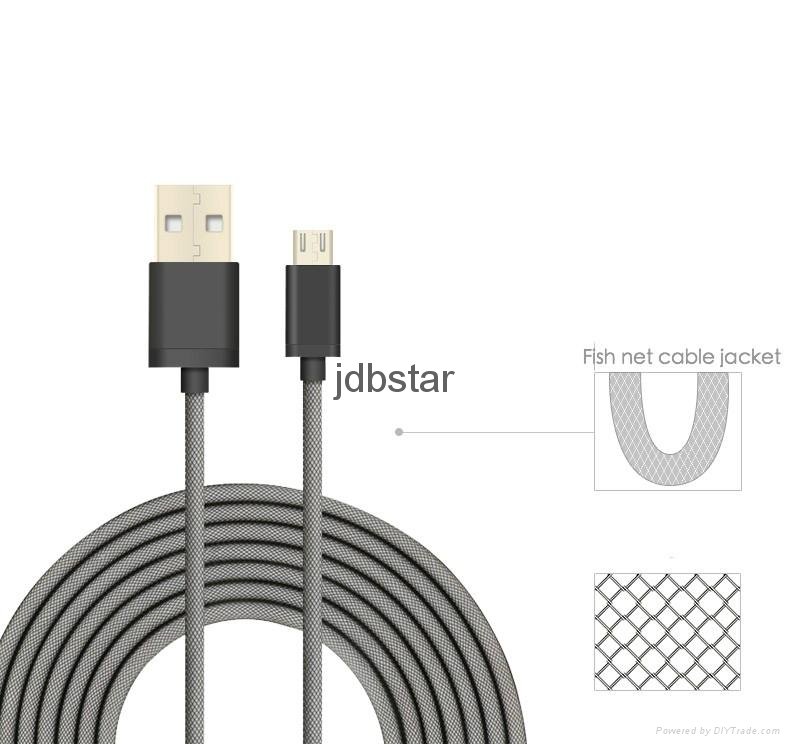 Wholesale Fish Net Metal USB Chage Cable Micro Data Sync Phone Cable for Mobile  4