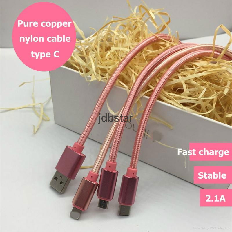 3 in 1 Multi-Function Phone Charge Cable 1.2m Mental Nylon USB Cable for Smart P 4