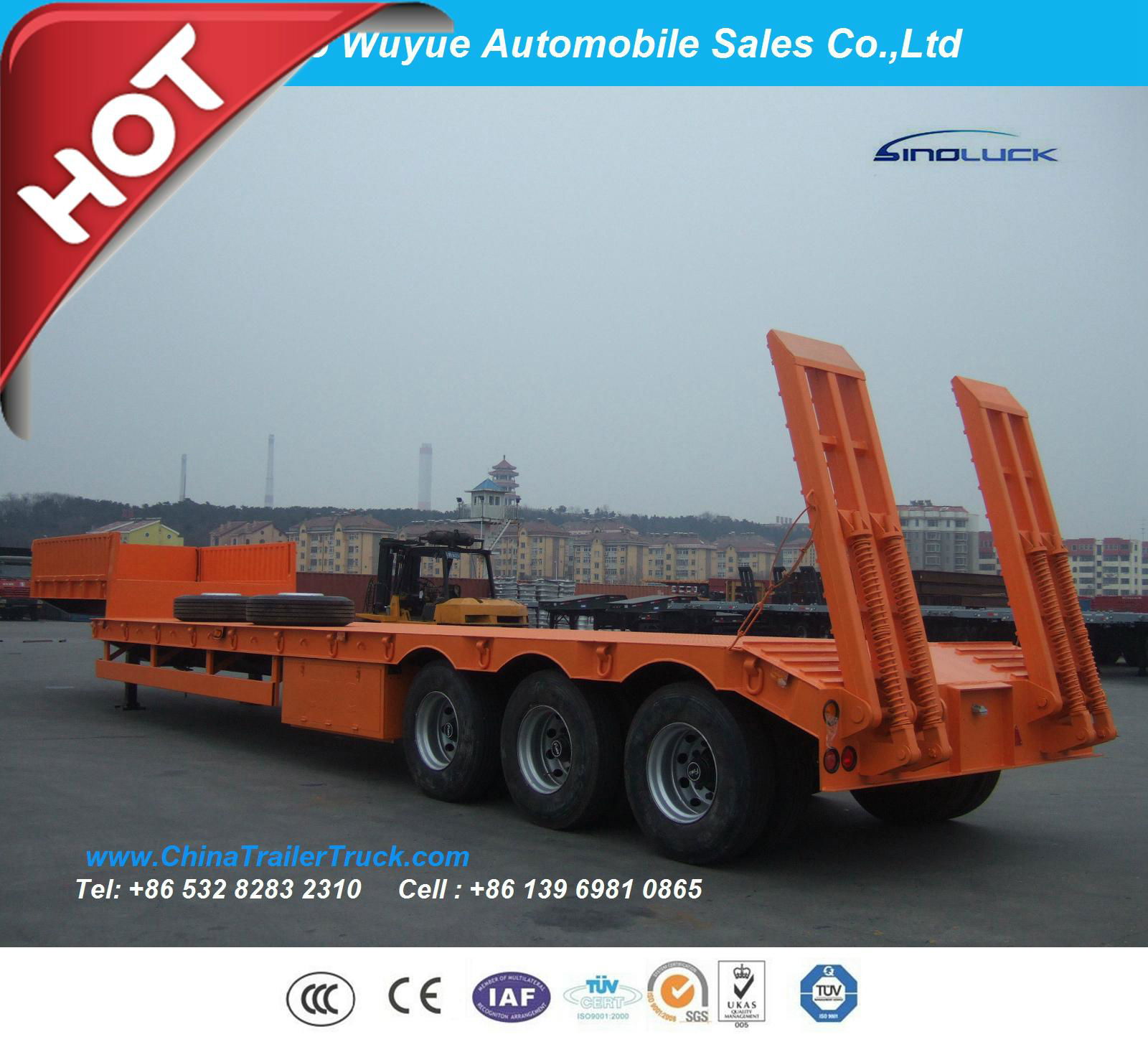 3 Axle 80 Ton Lowbed Semitrailer or Lowbed Semi Truck Trailer 4