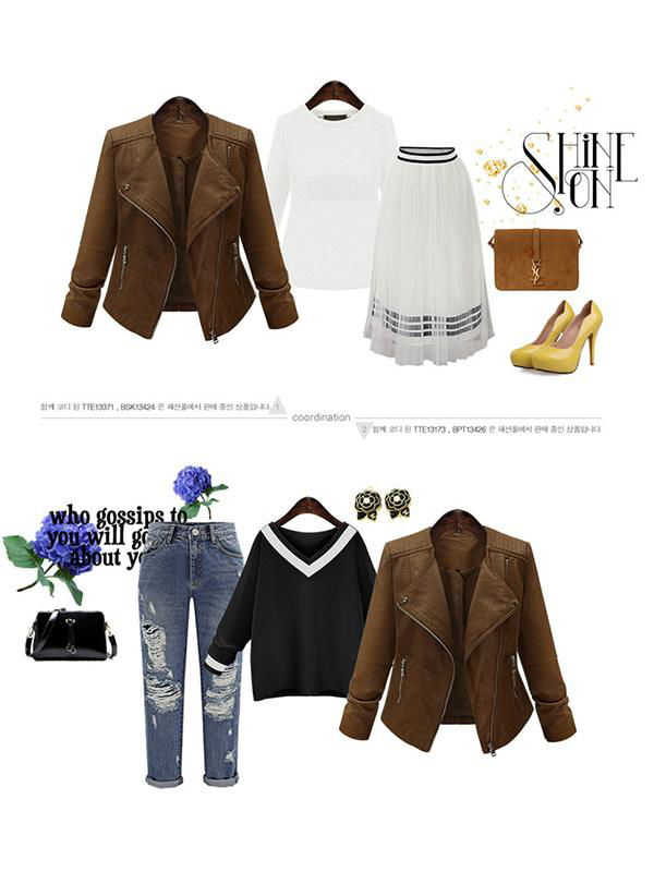 Fashion Women Brown Jacket Outerwear 4