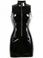 Fashion Women Sleeveless Black Vinyl Dress 3