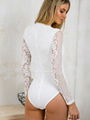 White Long Sleeve Sexy  Lace Bodysuit