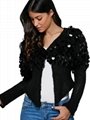 Women Fashion High Quality Red Sequins  Black Casual Cardigan Long Sleeve Coat 2