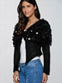 Women Fashion High Quality Red Sequins  Black Casual Cardigan Long Sleeve Coat 3