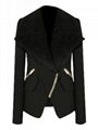 Women Fashion Lapel Khaki Black Long Sleeve Coat 3