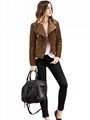 Women Fashion Coffee Zipper Leather Coat 1