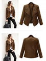 Women Fashion Coffee Zipper Leather Coat 5
