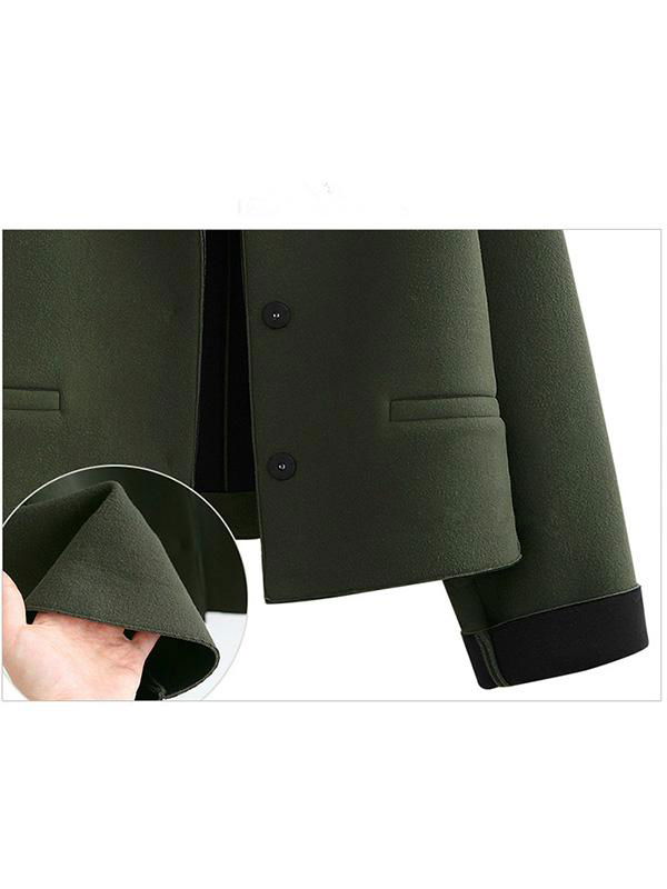 Women Fashion Grey Green Slim Button Short Coat 4