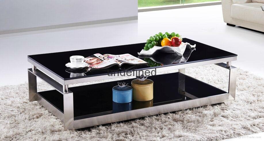 MS-3320 SHIMING Furniture rectangle black tempered glass top with ss steel 4