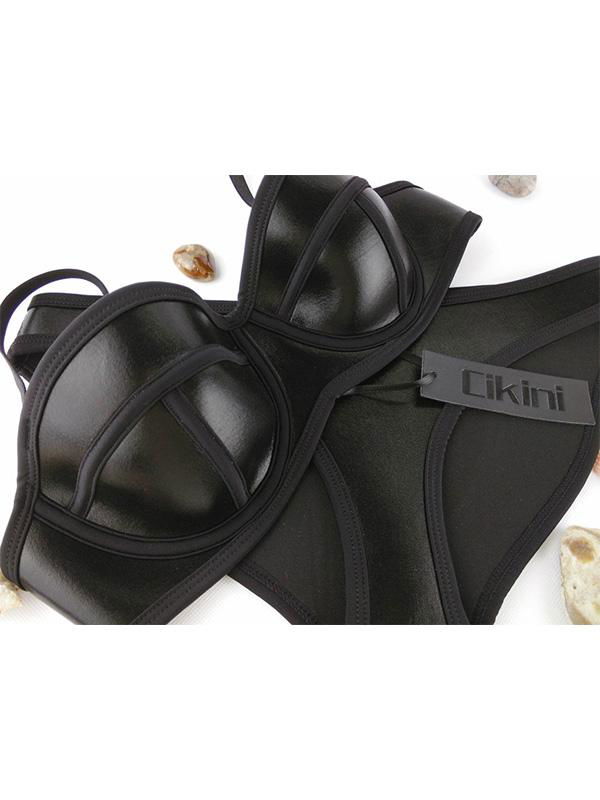 Black PU Sexy Bikini Set