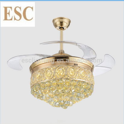 70W 220V Decorative Crystal ceiling fan with led light with hidden blades